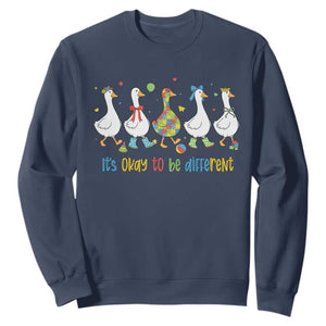 Funny Autistic Goose Sweatshirt It Is Okay To Be Different Autism Awareness TS11 Navy Print Your Wear