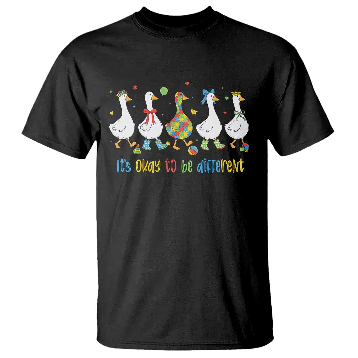Funny Autistic Goose T Shirt It Is Okay To Be Different Autism Awareness TS11 Black Print Your Wear