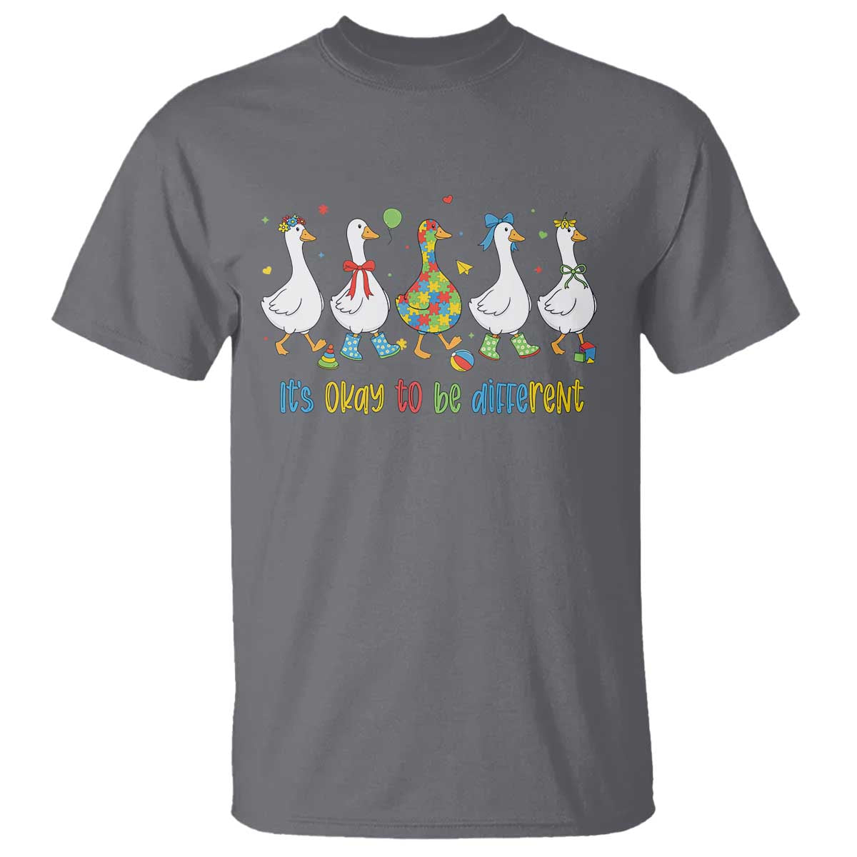 Funny Autistic Goose T Shirt It Is Okay To Be Different Autism Awareness TS11 Charcoal Print Your Wear