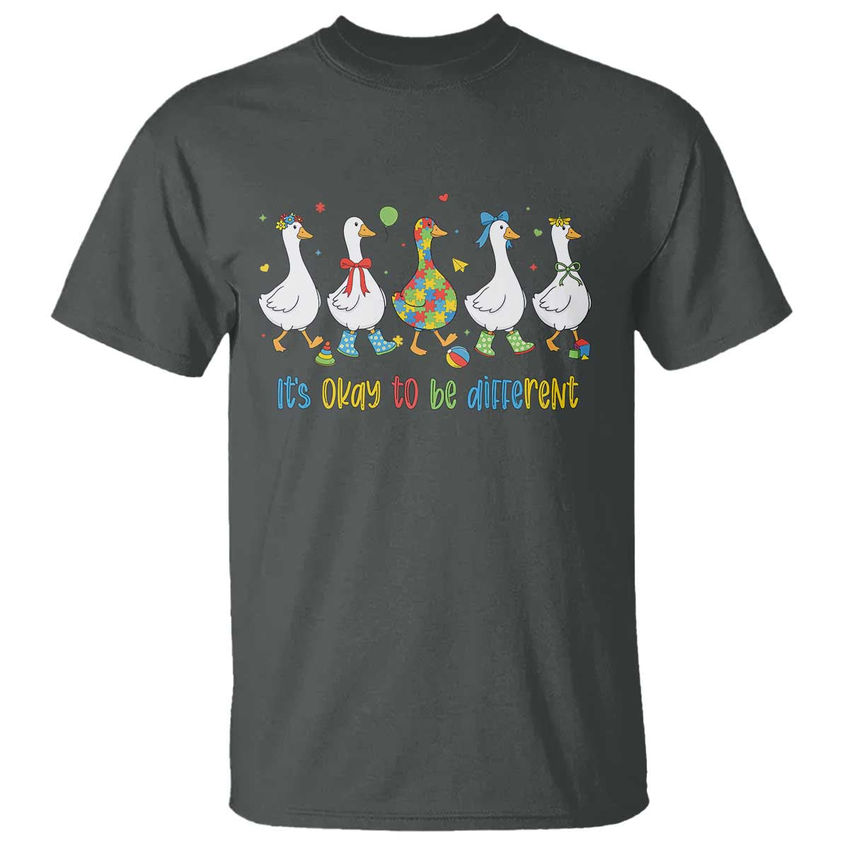 Funny Autistic Goose T Shirt It Is Okay To Be Different Autism Awareness TS11 Dark Heather Print Your Wear