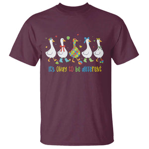 Funny Autistic Goose T Shirt It Is Okay To Be Different Autism Awareness TS11 Maroon Print Your Wear