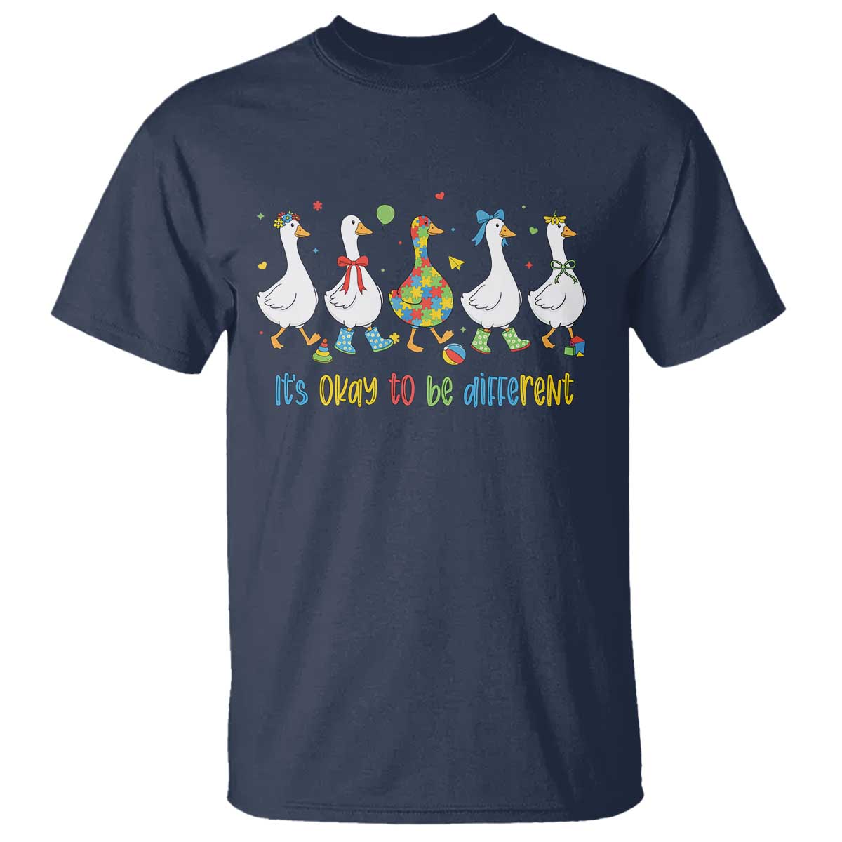 Funny Autistic Goose T Shirt It Is Okay To Be Different Autism Awareness TS11 Navy Print Your Wear