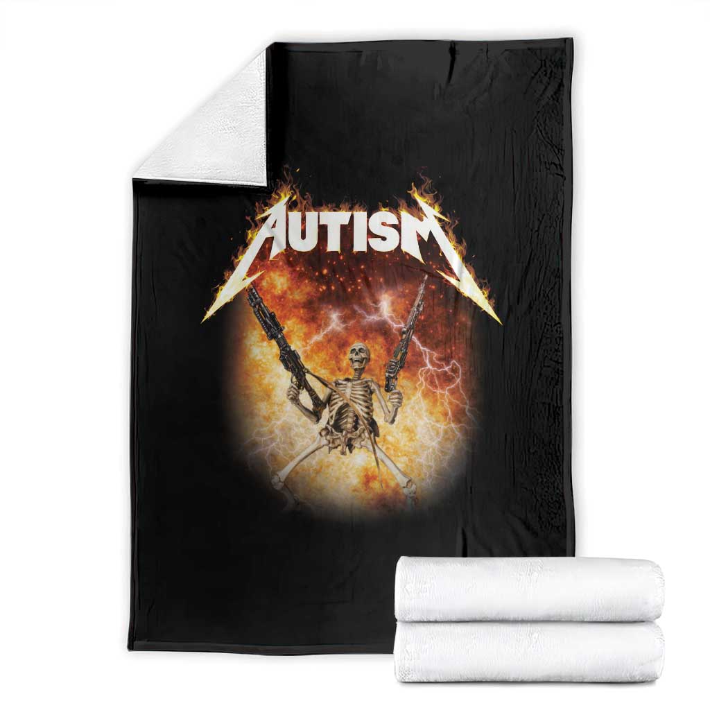 Autism Skeleton Funny Meme Throw Blanket Fire Burning Flames TS11 Black Print Your Wear