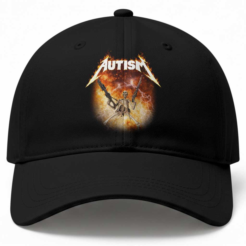 Autism Skeleton Funny Meme Baseball Cap Fire Burning Flames TS11 Print Your Wear