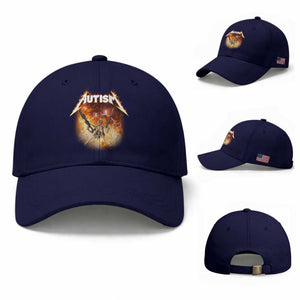 Autism Skeleton Funny Meme Baseball Cap Fire Burning Flames TS11 Baseball Cap Universal Fit Dark Blue Print Your Wear