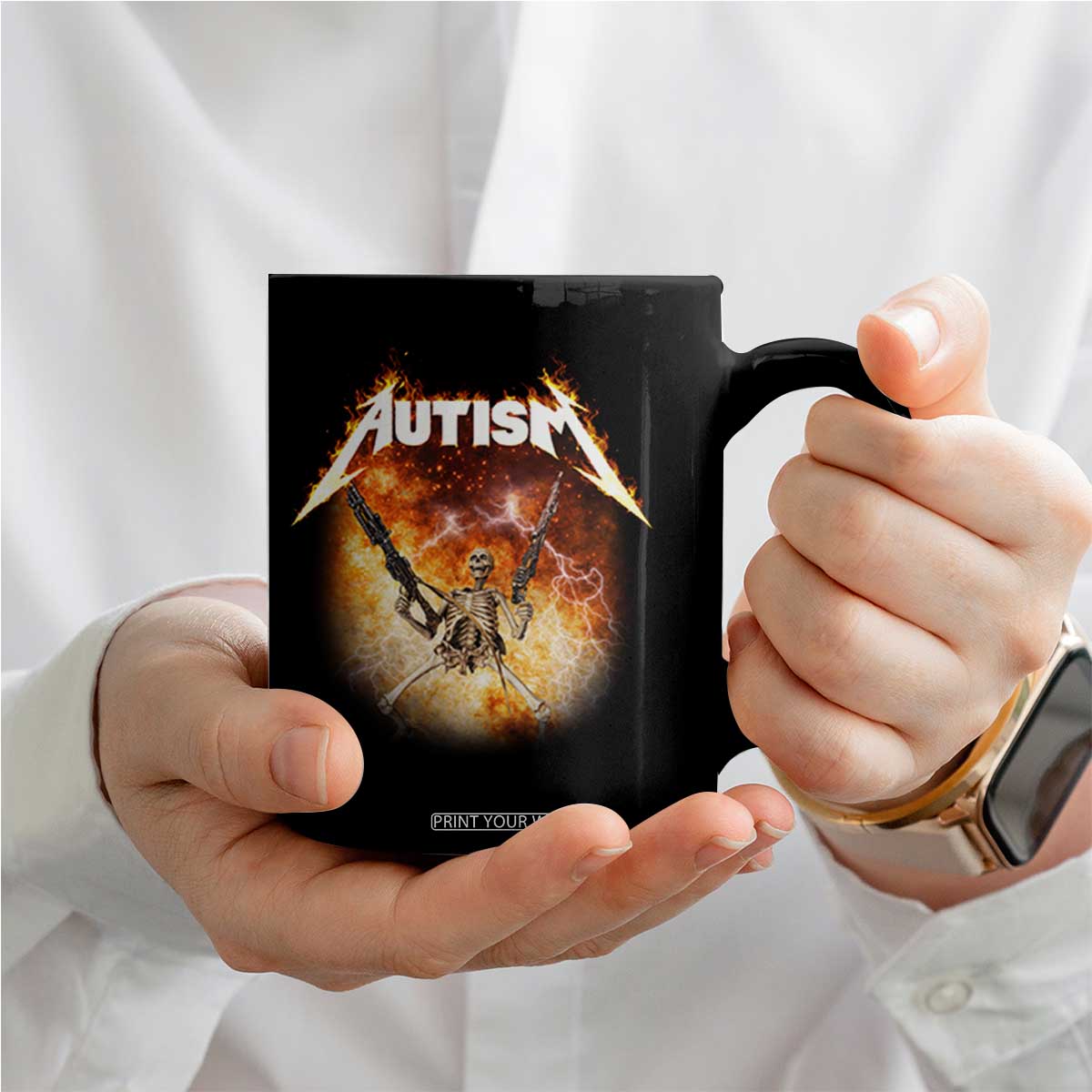 Autism Skeleton Funny Meme Coffee Mug Fire Burning Flames TS11 Print Your Wear