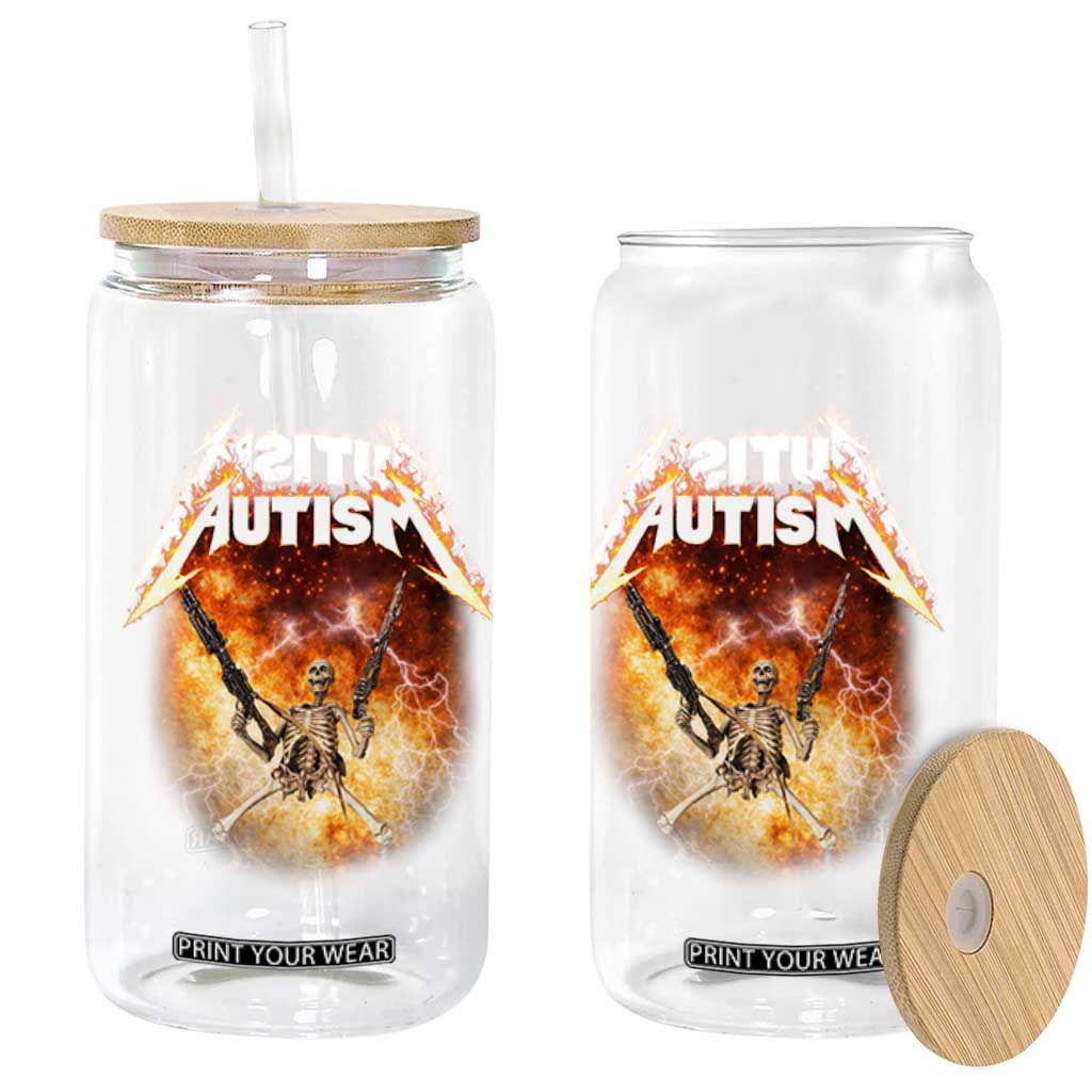 Autism Skeleton Funny Meme Glass Can Fire Burning Flames TS11 Print Your Wear