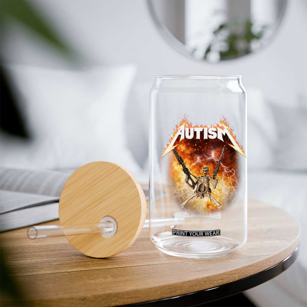 Autism Skeleton Funny Meme Glass Can Fire Burning Flames TS11 Print Your Wear