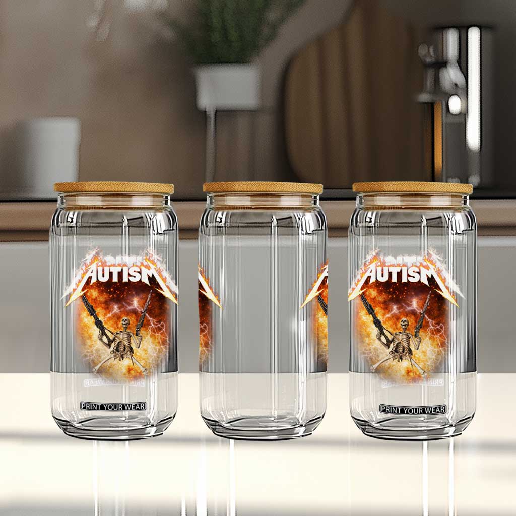 Autism Skeleton Funny Meme Glass Can Fire Burning Flames TS11 Print Your Wear