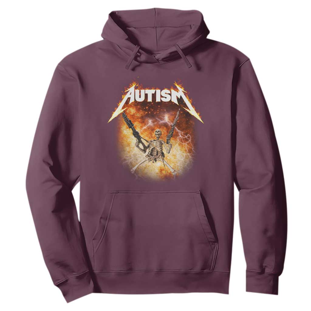 Autism Skeleton Funny Meme Hoodie Fire Burning Flames TS11 Maroon Print Your Wear