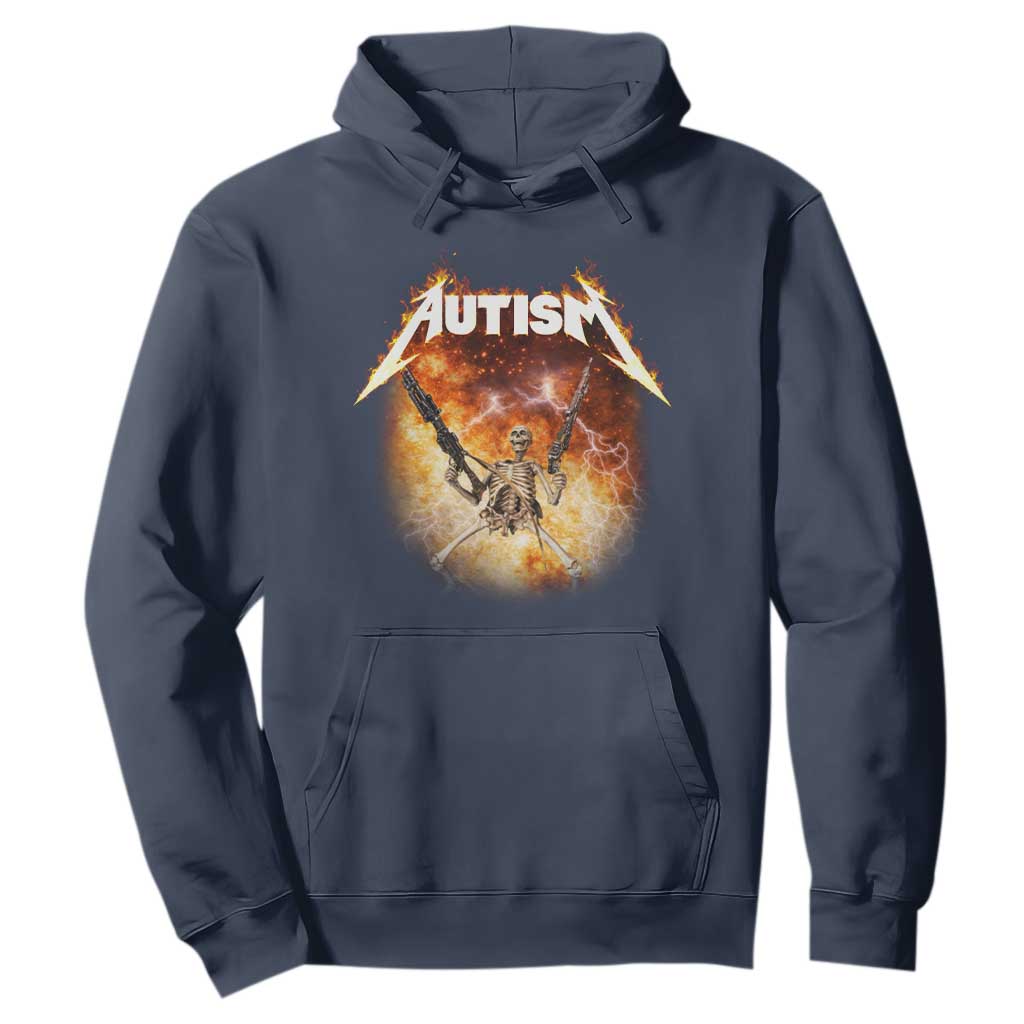Autism Skeleton Funny Meme Hoodie Fire Burning Flames TS11 Navy Print Your Wear