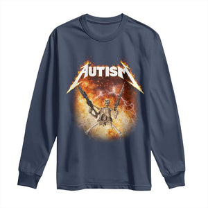 Autism Skeleton Funny Meme Long Sleeve Shirt Fire Burning Flames TS11 Navy Print Your Wear