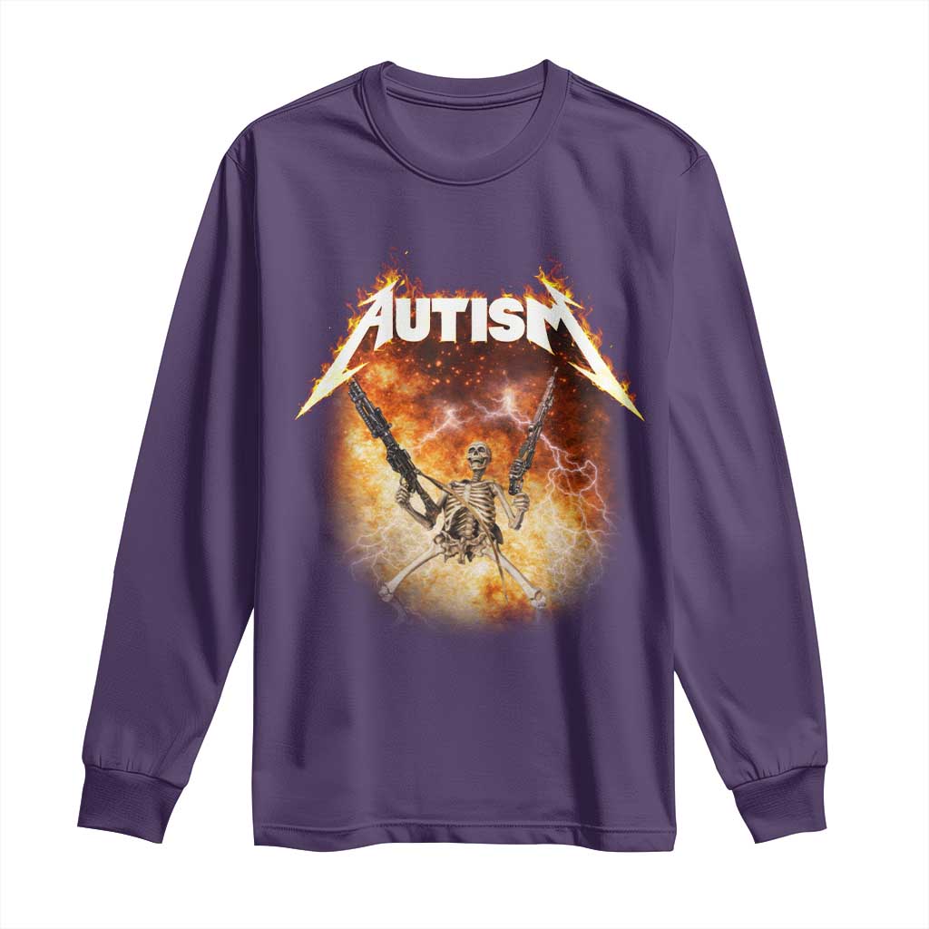 Autism Skeleton Funny Meme Long Sleeve Shirt Fire Burning Flames TS11 Purple Print Your Wear