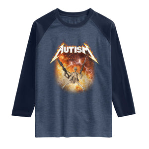 Autism Skeleton Funny Meme Raglan Shirt Fire Burning Flames TS11 Heather Denim Navy Print Your Wear