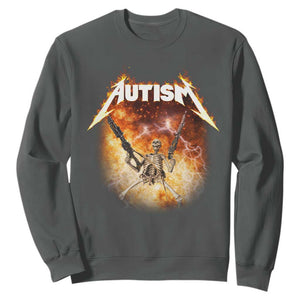 Autism Skeleton Funny Meme Sweatshirt Fire Burning Flames TS11 Dark Heather Print Your Wear
