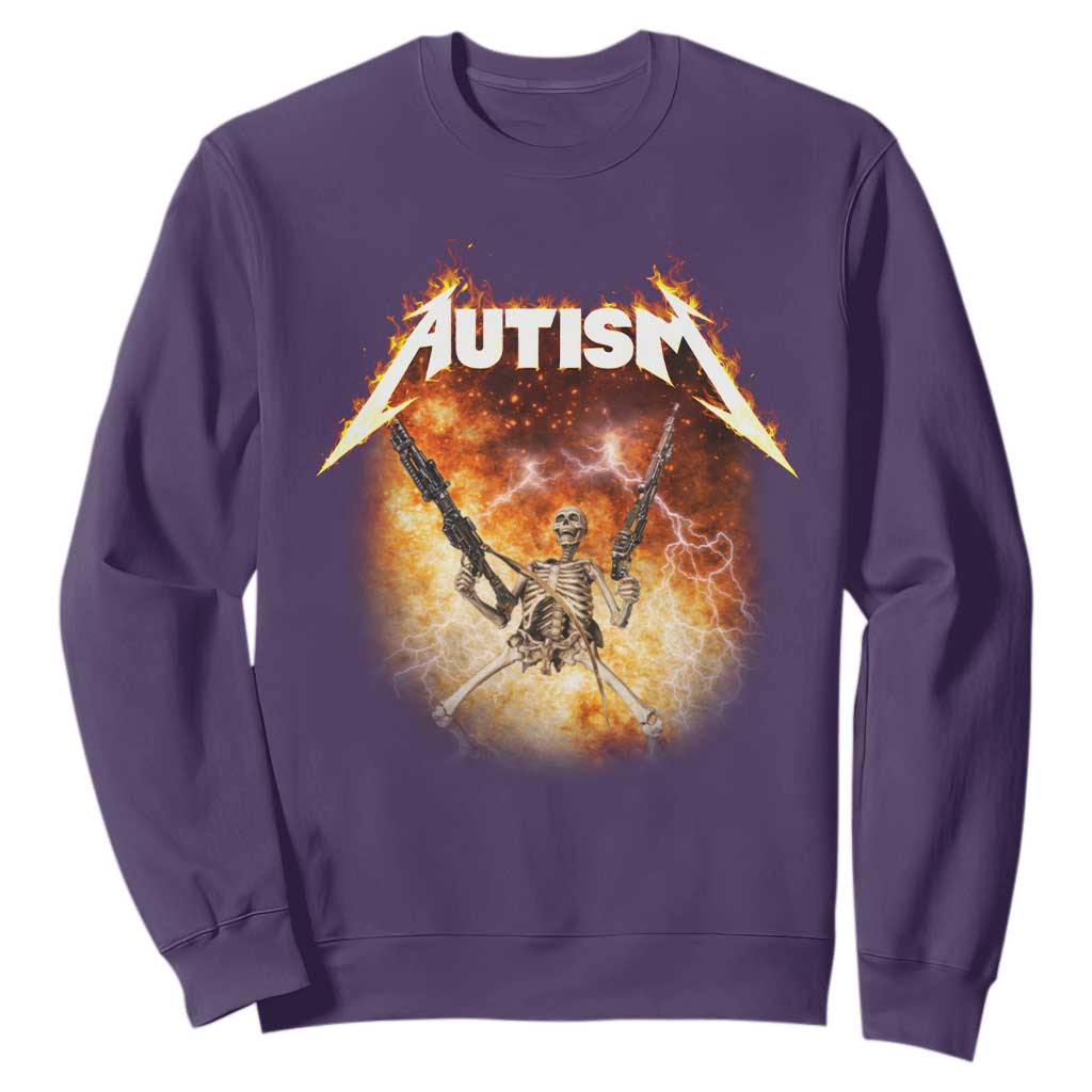 Autism Skeleton Funny Meme Sweatshirt Fire Burning Flames TS11 Purple Print Your Wear