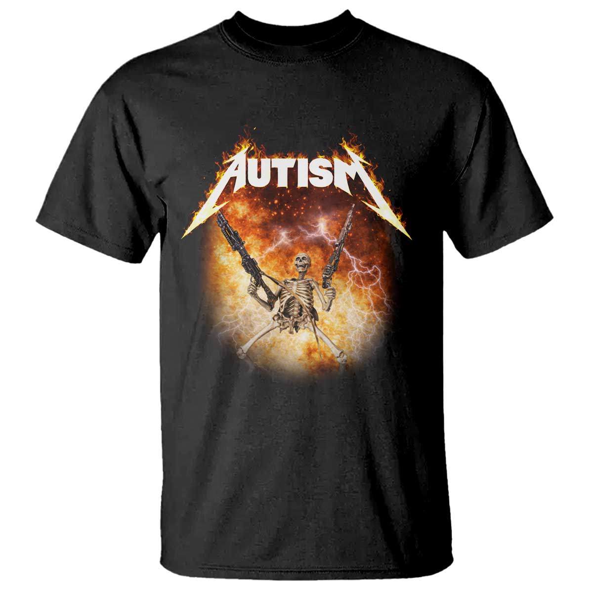 Autism Skeleton Funny Meme T Shirt Fire Burning Flames TS11 Black Print Your Wear