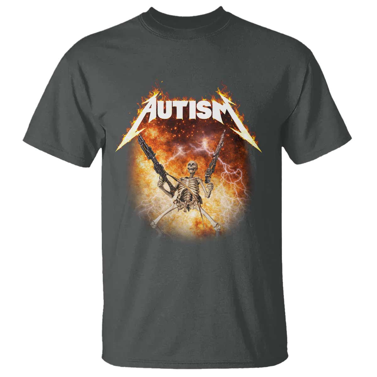 Autism Skeleton Funny Meme T Shirt Fire Burning Flames TS11 Dark Heather Print Your Wear