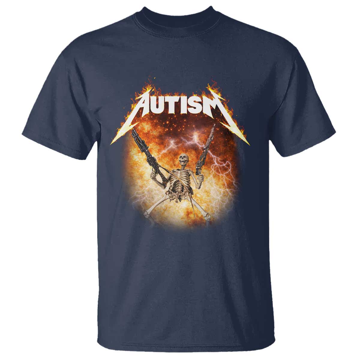 Autism Skeleton Funny Meme T Shirt Fire Burning Flames TS11 Navy Print Your Wear