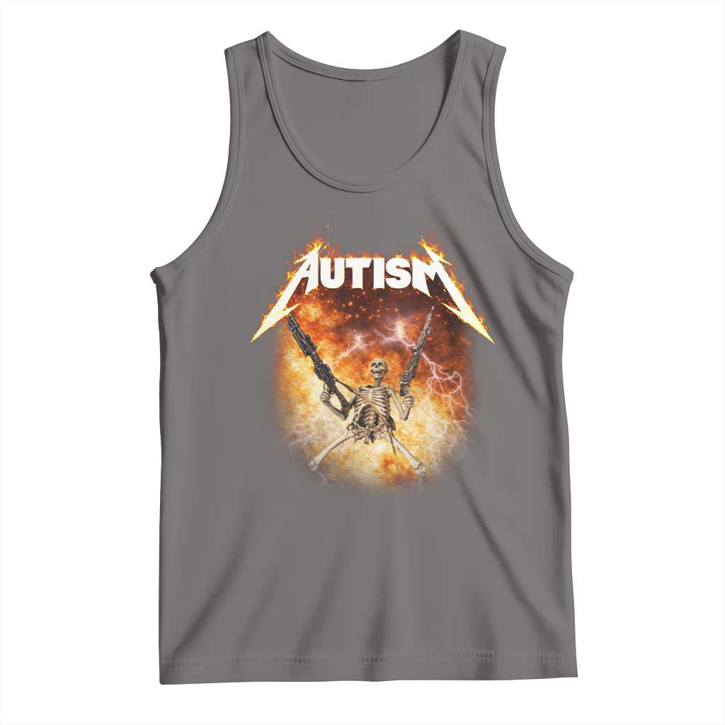 Autism Skeleton Funny Meme Tank Top Fire Burning Flames TS11 Deep Heather Print Your Wear