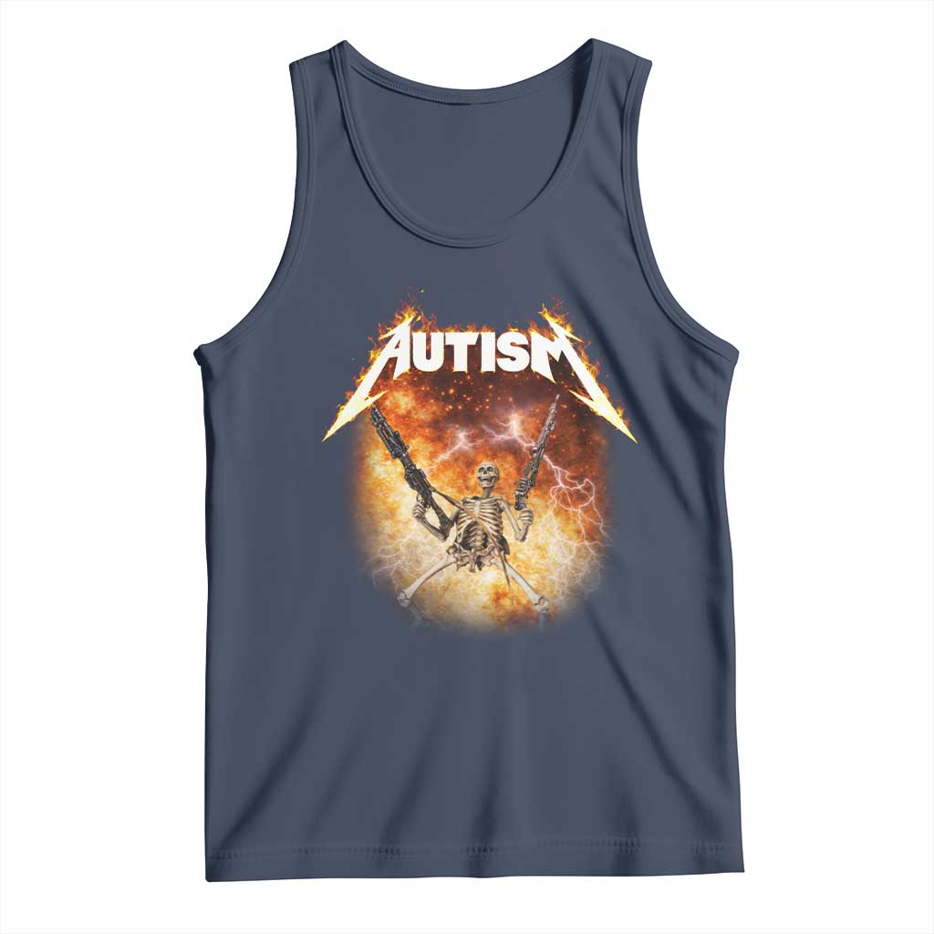 Autism Skeleton Funny Meme Tank Top Fire Burning Flames TS11 Navy Print Your Wear