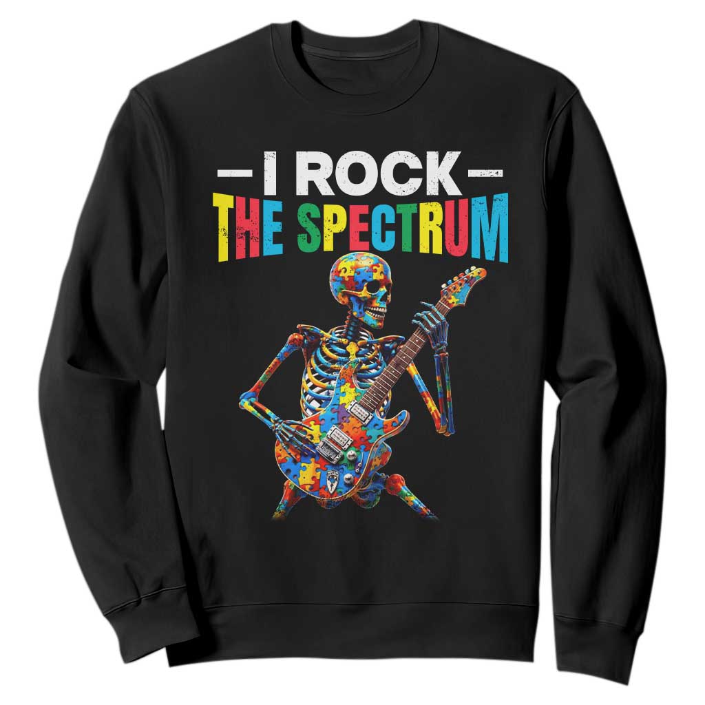 Autism Skeleton Rocker Sweatshirt I Rock The Spectrum Autism Awareness TS11 Black Print Your Wear