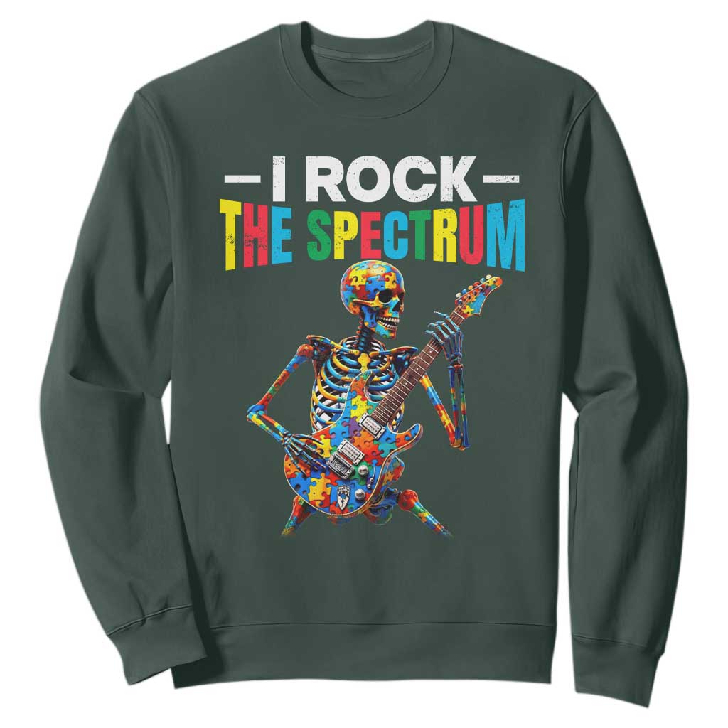 Autism Skeleton Rocker Sweatshirt I Rock The Spectrum Autism Awareness TS11 Dark Forest Green Print Your Wear