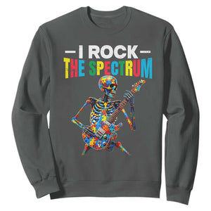 Autism Skeleton Rocker Sweatshirt I Rock The Spectrum Autism Awareness TS11 Dark Heather Print Your Wear