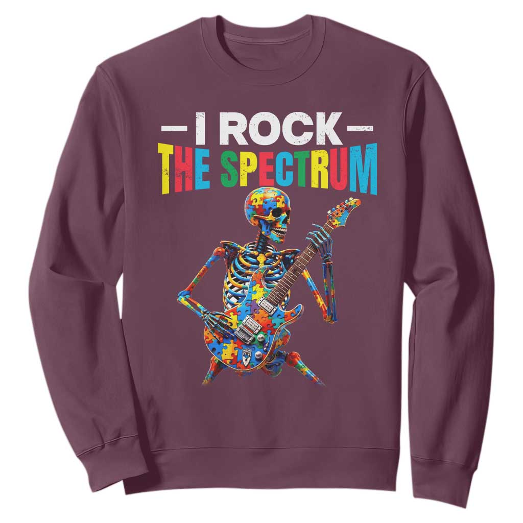 Autism Skeleton Rocker Sweatshirt I Rock The Spectrum Autism Awareness TS11 Maroon Print Your Wear