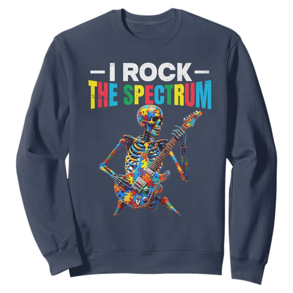 Autism Skeleton Rocker Sweatshirt I Rock The Spectrum Autism Awareness TS11 Navy Print Your Wear