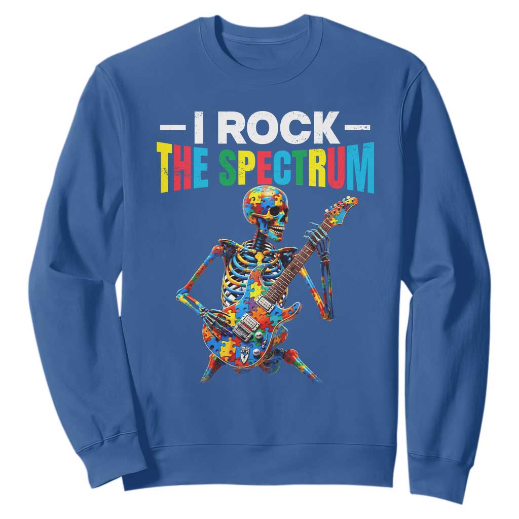Autism Skeleton Rocker Sweatshirt I Rock The Spectrum Autism Awareness TS11 Royal Blue Print Your Wear