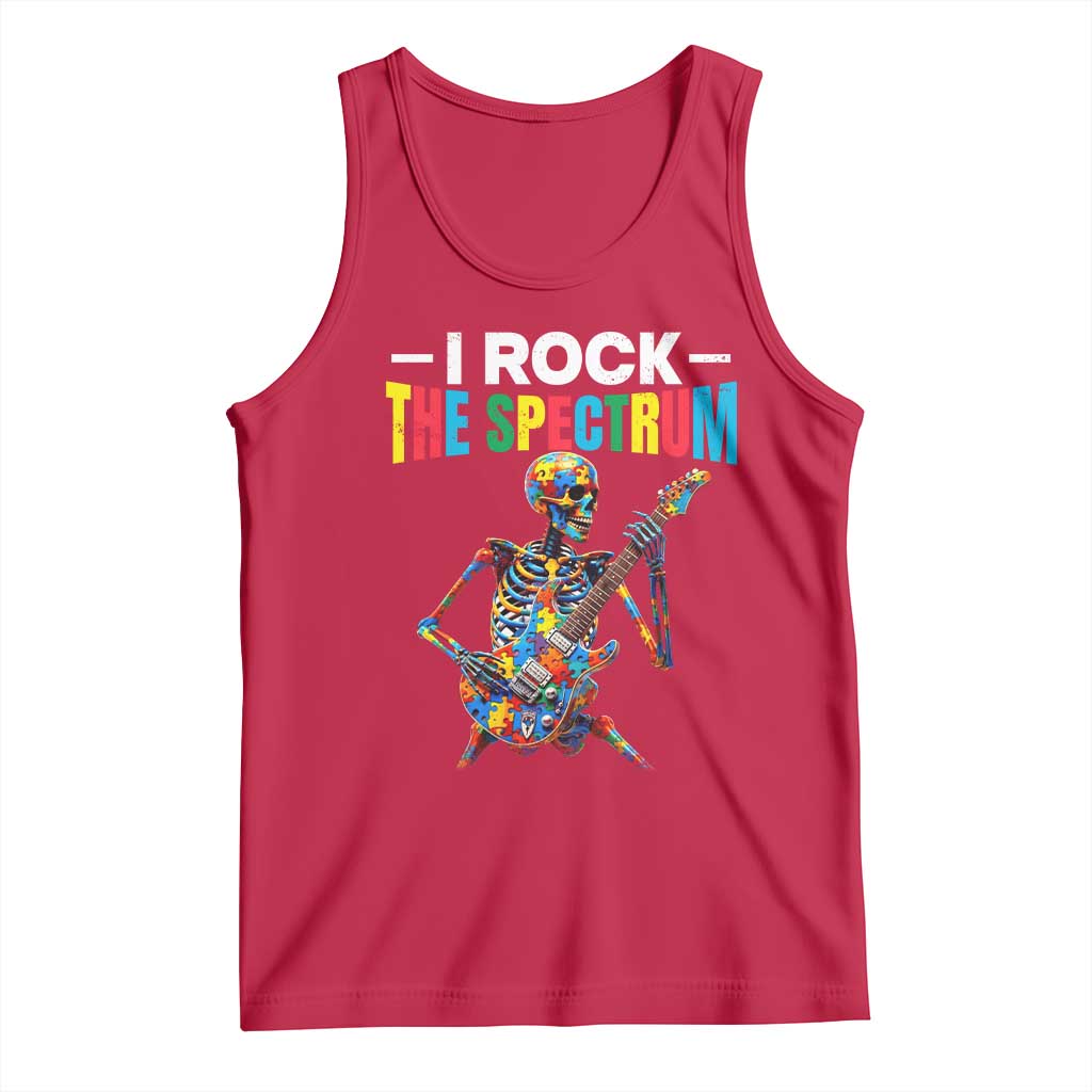 Autism Skeleton Rocker Tank Top I Rock The Spectrum Autism Awareness TS11 Red Print Your Wear