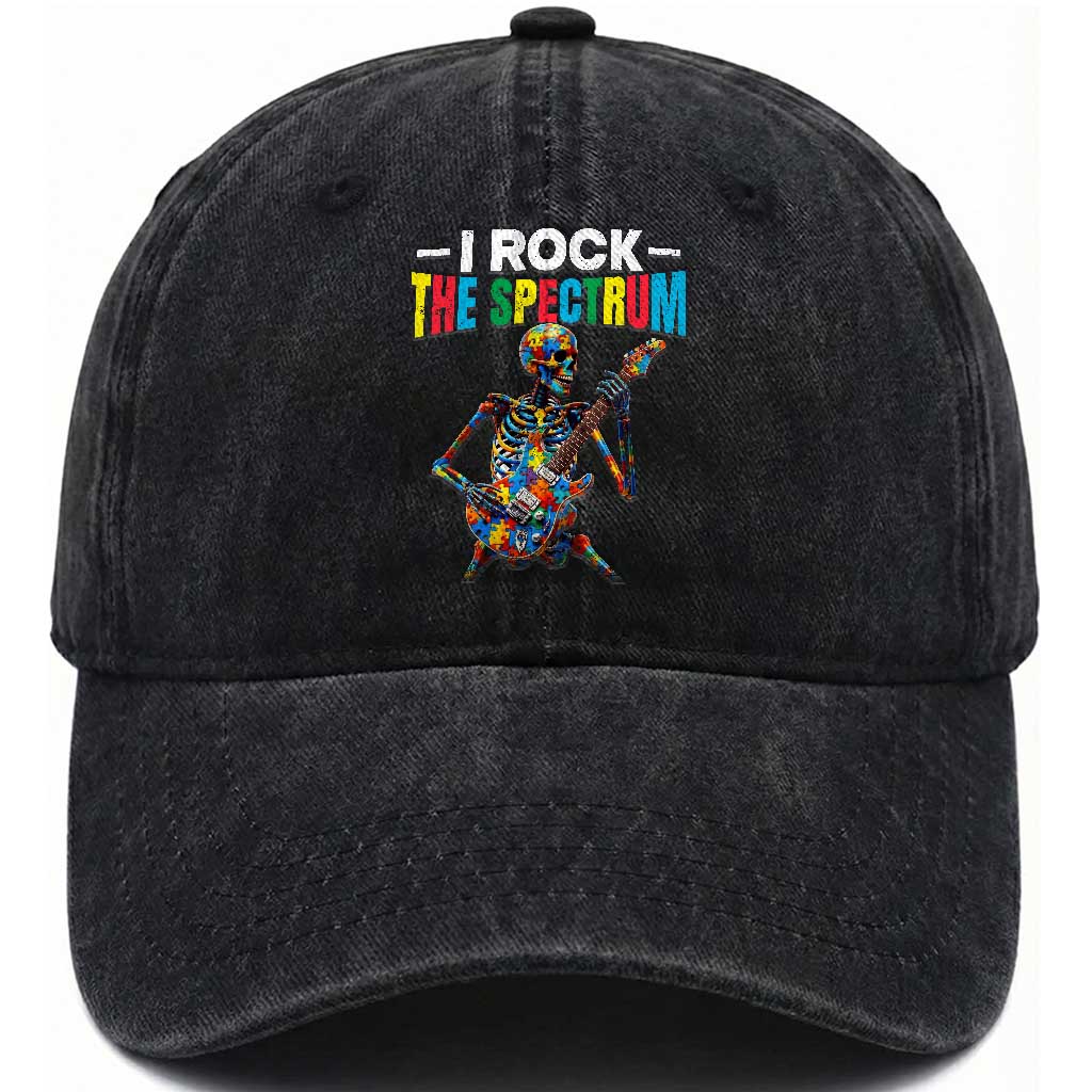 Autism Skeleton Rocker Washed Cotton Baseball Cap I Rock The Spectrum Autism Awareness TS11 Print Your Wear