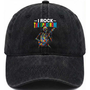 Autism Skeleton Rocker Washed Cotton Baseball Cap I Rock The Spectrum Autism Awareness TS11 Print Your Wear