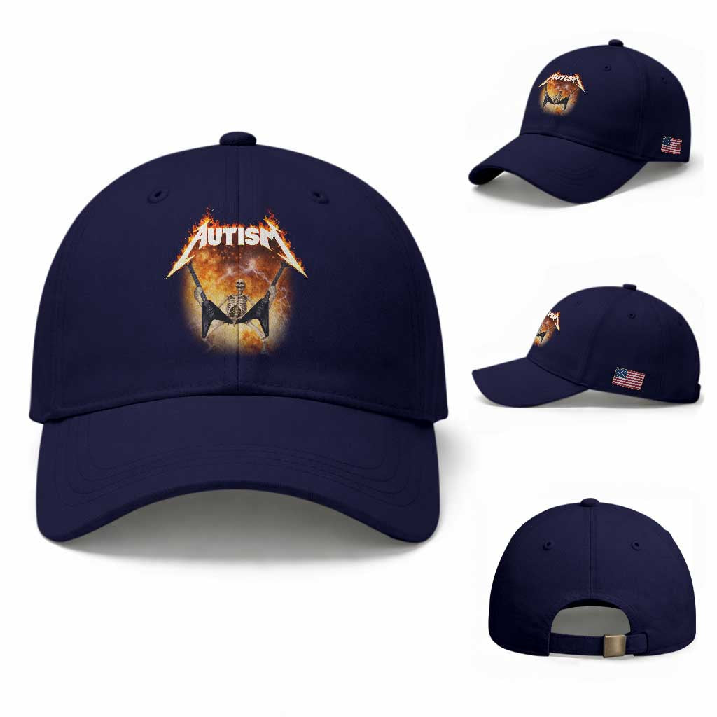 Autism Skeleton Rocker Baseball Cap Hardcore Rock Style Artwork TS11 Baseball Cap Universal Fit Dark Blue Print Your Wear