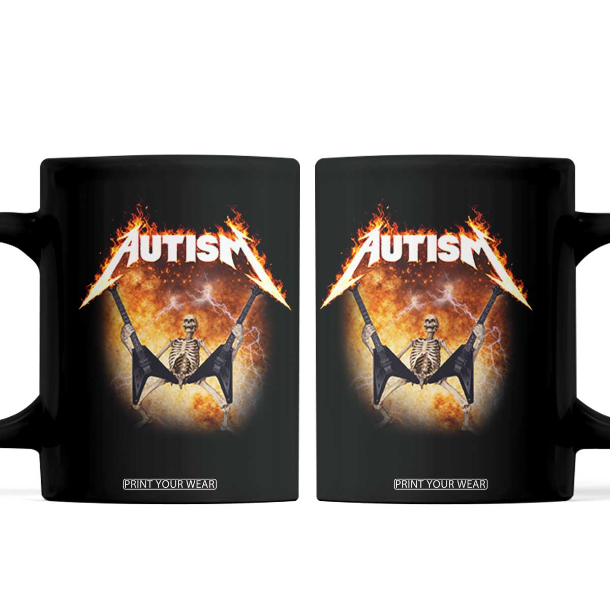 Autism Skeleton Rocker Coffee Mug Hardcore Rock Style Artwork TS11 Black Print Your Wear