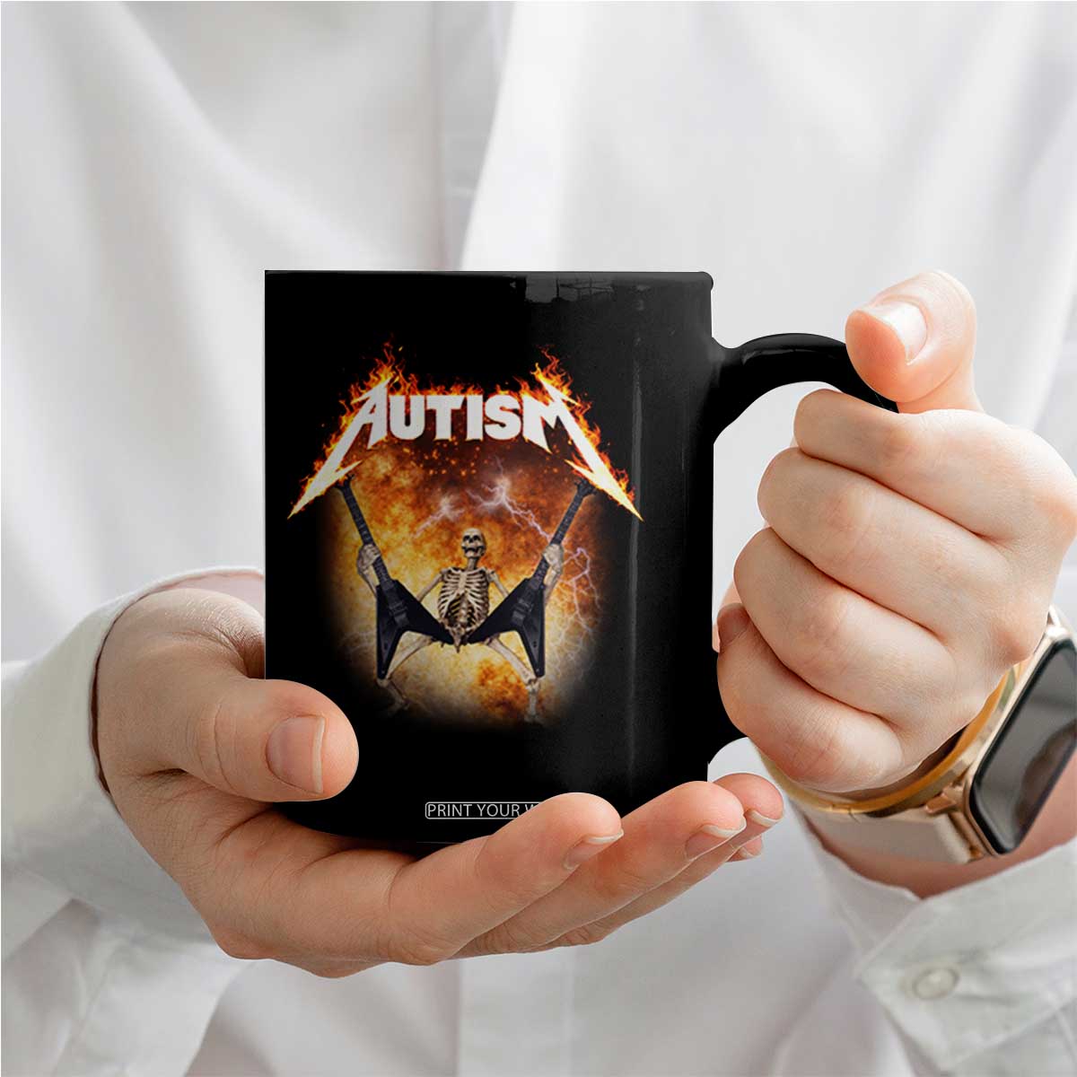 Autism Skeleton Rocker Coffee Mug Hardcore Rock Style Artwork TS11 Print Your Wear