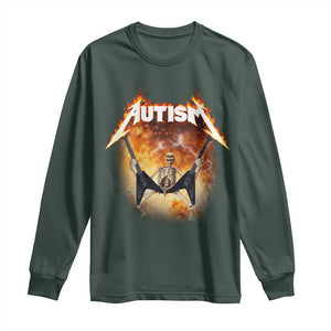 Autism Skeleton Rocker Long Sleeve Shirt Hardcore Rock Style Artwork TS11 Dark Forest Green Print Your Wear