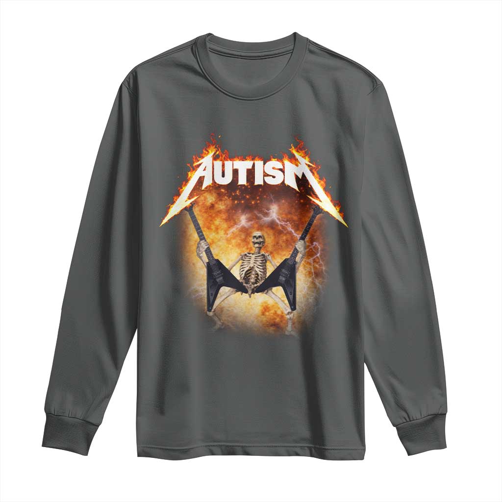 Autism Skeleton Rocker Long Sleeve Shirt Hardcore Rock Style Artwork TS11 Dark Heather Print Your Wear
