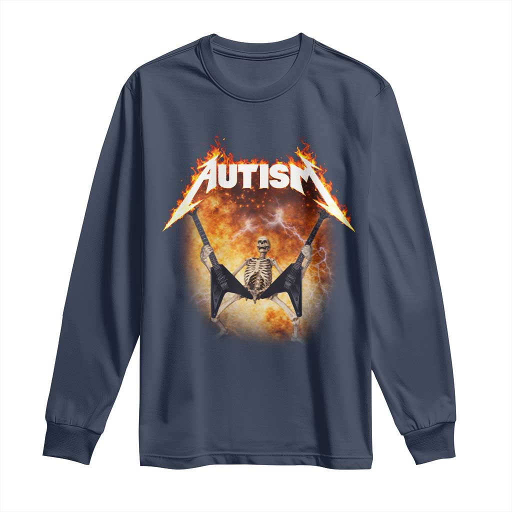 Autism Skeleton Rocker Long Sleeve Shirt Hardcore Rock Style Artwork TS11 Navy Print Your Wear