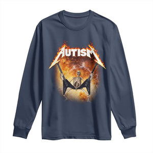 Autism Skeleton Rocker Long Sleeve Shirt Hardcore Rock Style Artwork TS11 Navy Print Your Wear