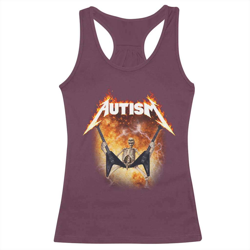 Autism Skeleton Rocker Racerback Tank Top Hardcore Rock Style Artwork TS11 Maroon Print Your Wear