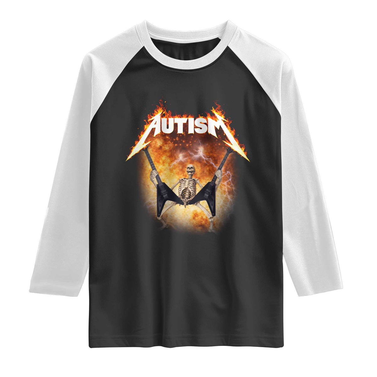 Autism Skeleton Rocker Raglan Shirt Hardcore Rock Style Artwork TS11 Black White Print Your Wear
