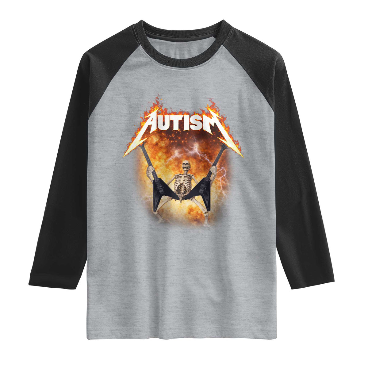 Autism Skeleton Rocker Raglan Shirt Hardcore Rock Style Artwork TS11 Heather Gray Black Print Your Wear