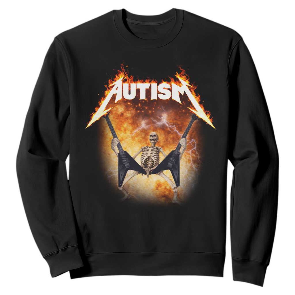 Autism Skeleton Rocker Sweatshirt Hardcore Rock Style Artwork TS11 Black Print Your Wear