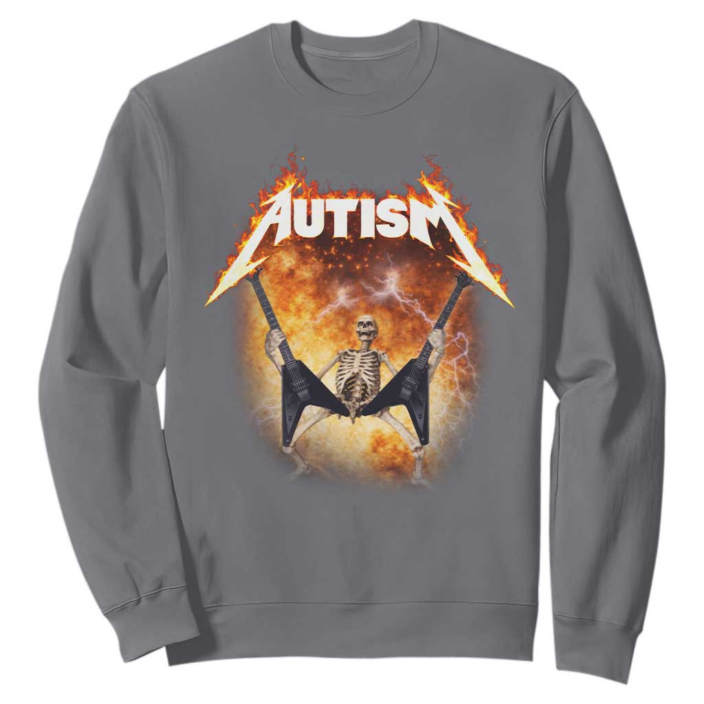 Autism Skeleton Rocker Sweatshirt Hardcore Rock Style Artwork TS11 Charcoal Print Your Wear
