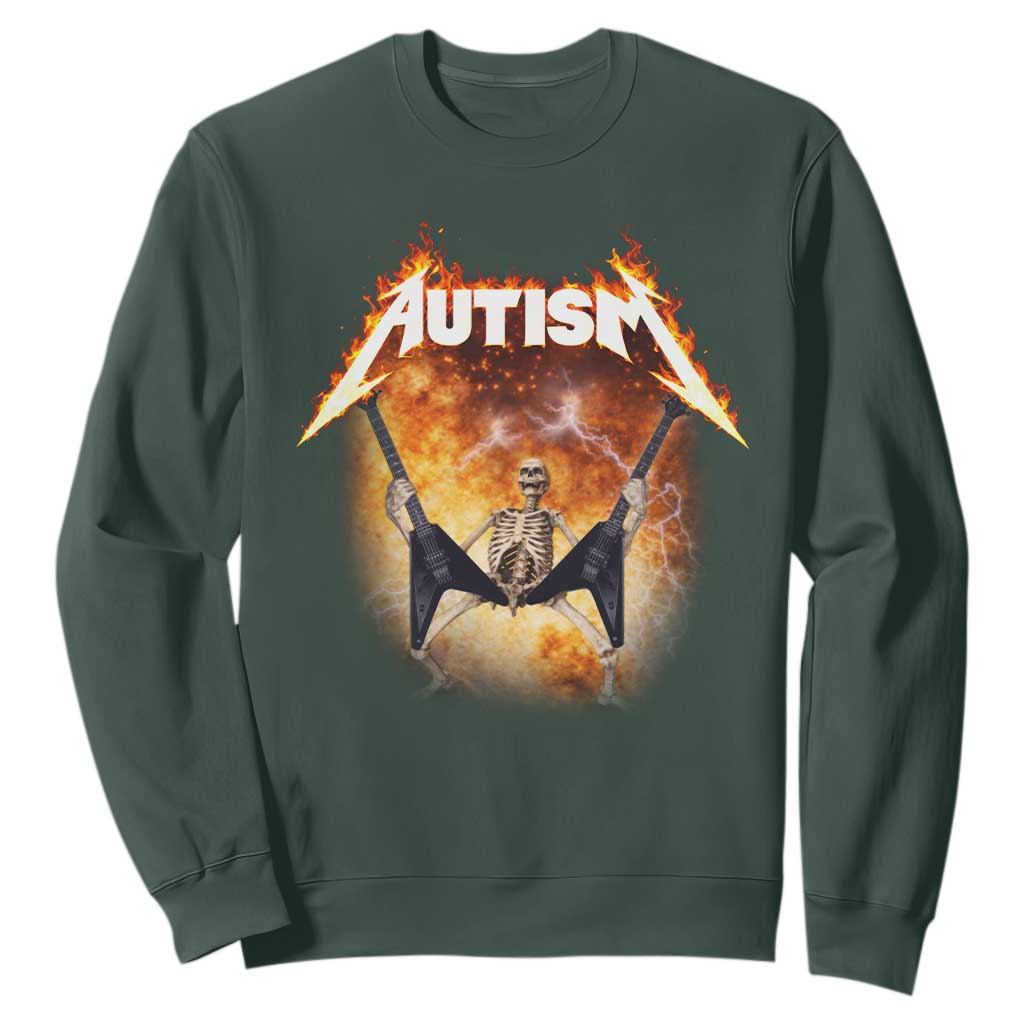Autism Skeleton Rocker Sweatshirt Hardcore Rock Style Artwork TS11 Dark Forest Green Print Your Wear
