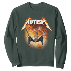 Autism Skeleton Rocker Sweatshirt Hardcore Rock Style Artwork TS11 Dark Forest Green Print Your Wear