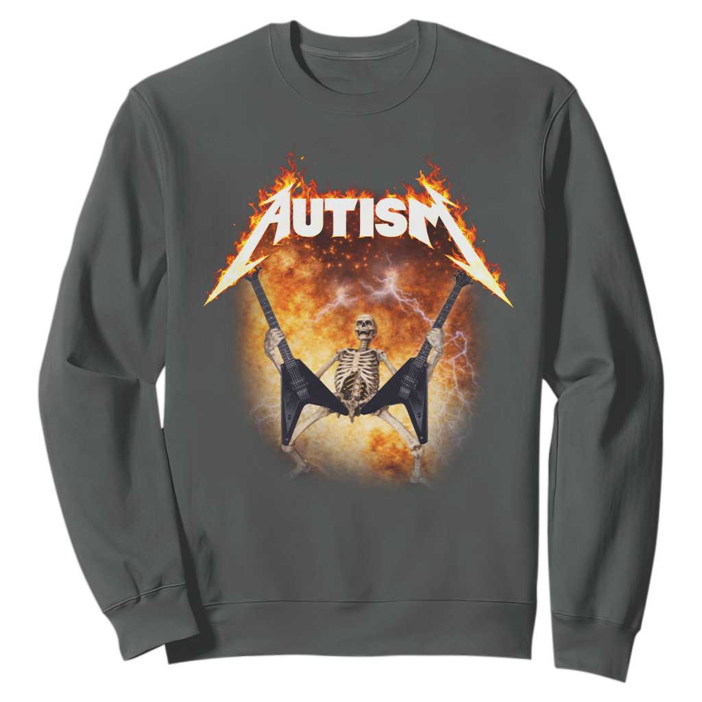 Autism Skeleton Rocker Sweatshirt Hardcore Rock Style Artwork TS11 Dark Heather Print Your Wear