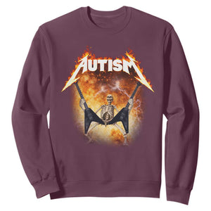 Autism Skeleton Rocker Sweatshirt Hardcore Rock Style Artwork TS11 Maroon Print Your Wear